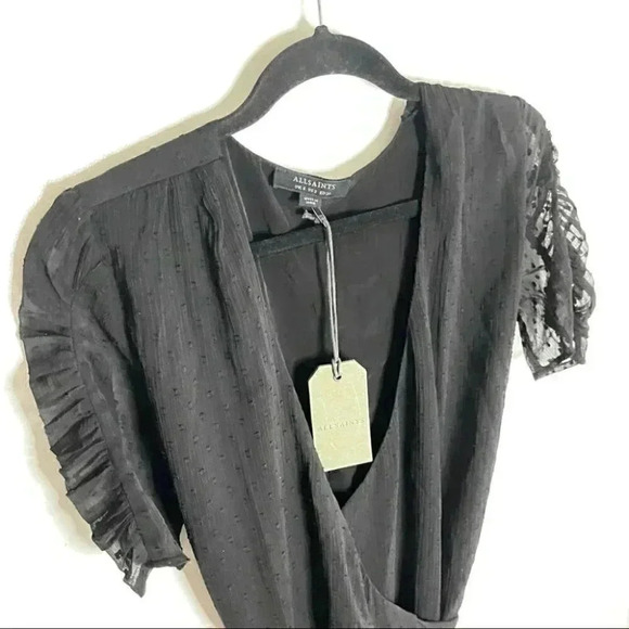 NEW All Saints Sienna Wrap Dress Black Minimalist Neutral Wedding Date Night LDB - Picture 6 of 7